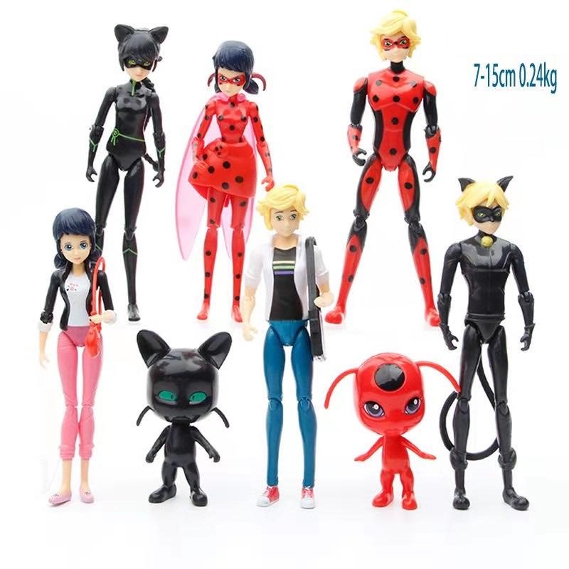 Miraculous Ladybug Marinette Adrien Set of 8 Movable Collectible Action ...