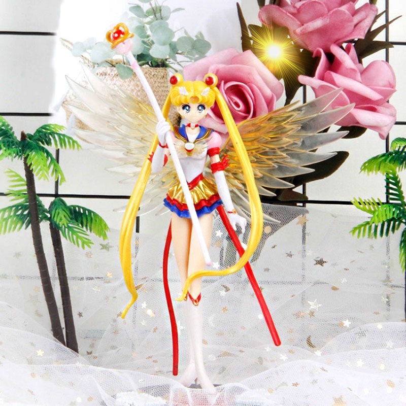 Details about   Japan Anime Super Sailor Moon Usagi Tsukino Action Figure Toy With Wing Cake 6" 