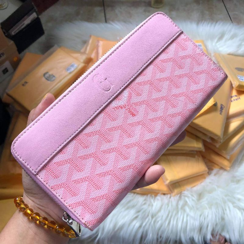 TheFabSource HQ Goyard Wallet Long Zip Around Pink Herringbone