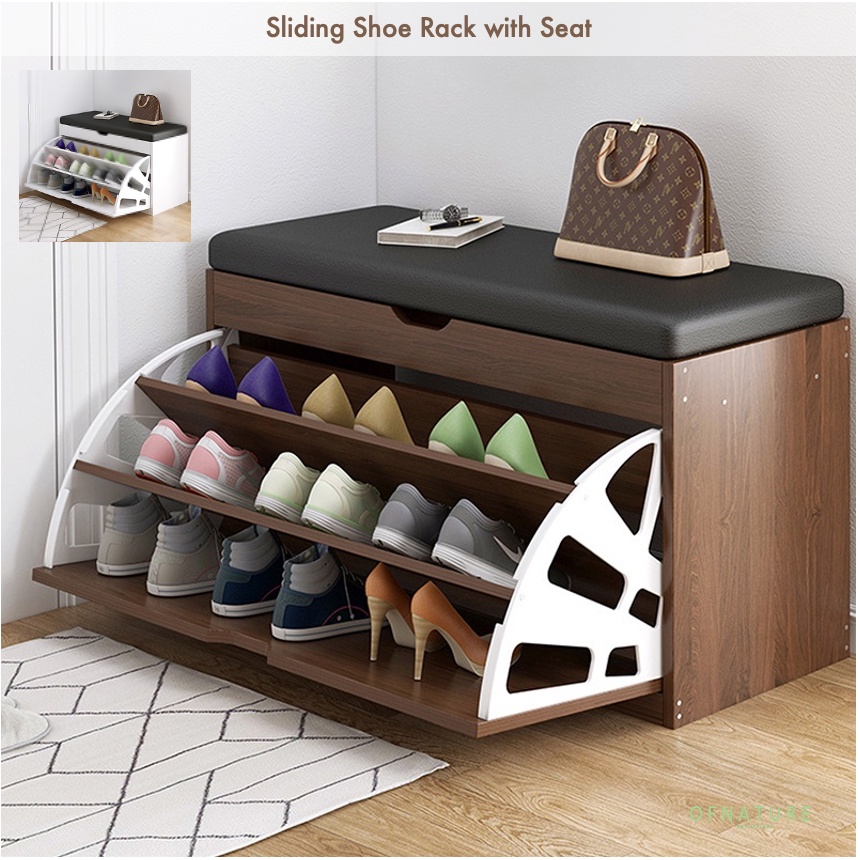 OFNATURE Shoe Storage Bench Cabinet Tipping Shoe Rack with Cushion Seat ...