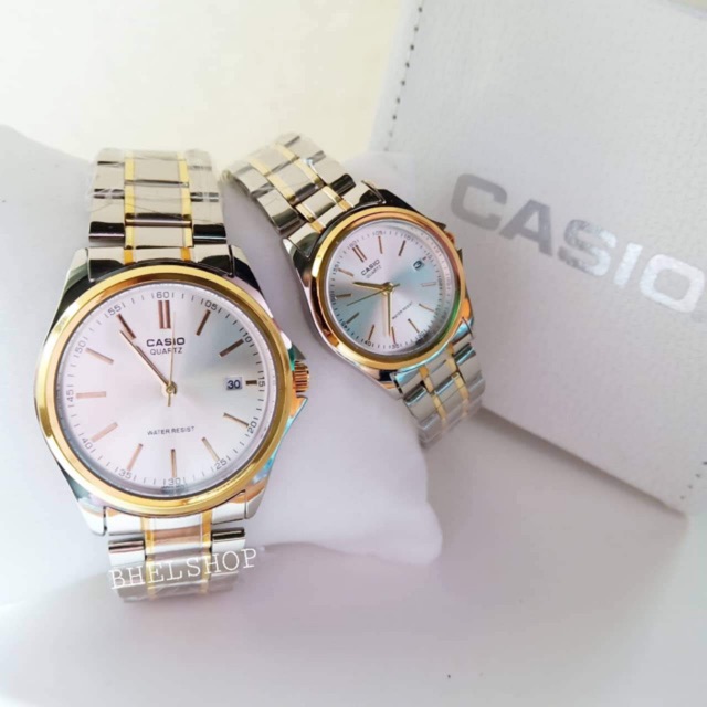 casio couple watch silver