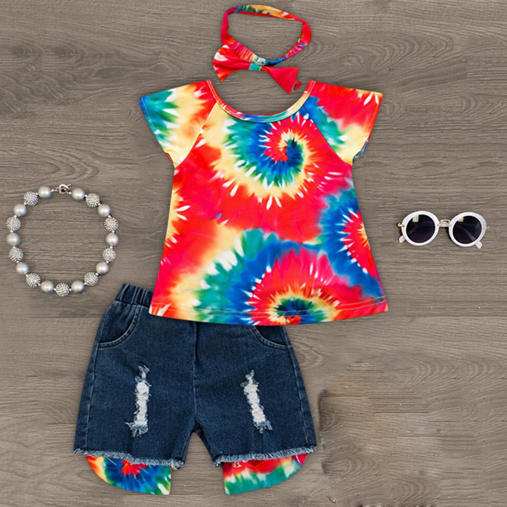 rainbow tie dye denim shorts