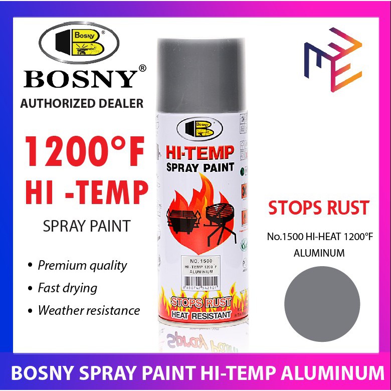 Bosny High Heat Hi Temp Resistant 1200 F Spray Paint No.1500 Aluminum