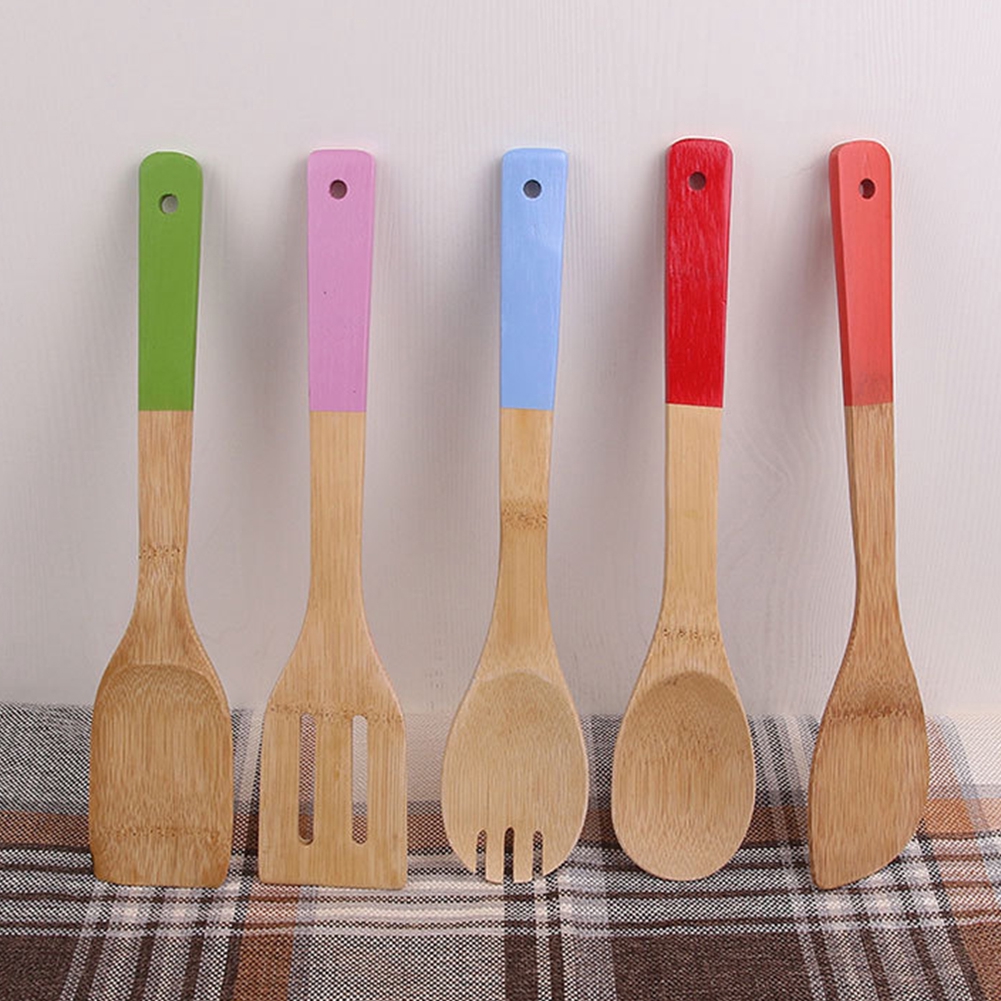 5pcs Set Safe Cooking Utensils Home Spatula Bamboo Non Stick