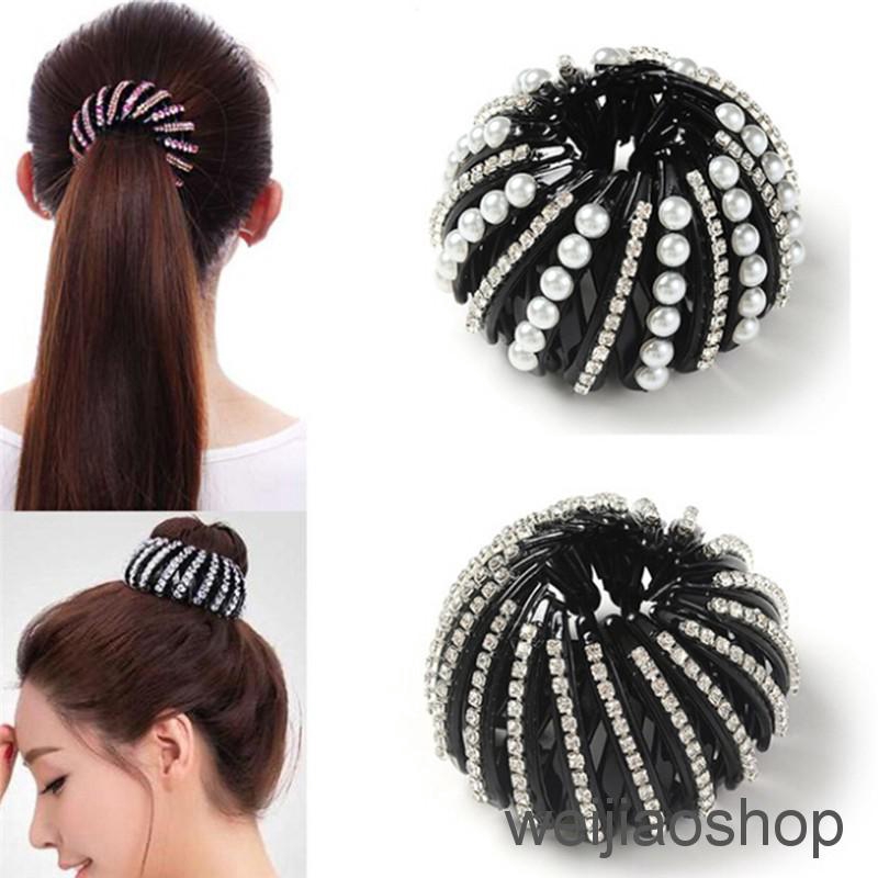 Black Round Crystal Rhinestone Hair Claw Bling Hair Clip Clamp Ponytail Holder# 