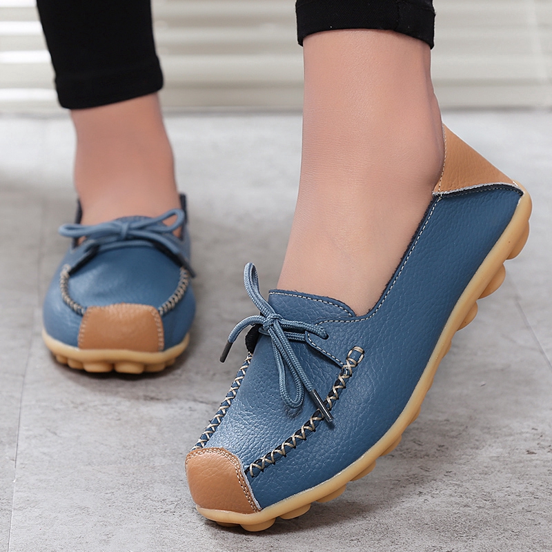 Scl 【5colors Ready Stock】womens Fashion Loafers Genuine Cow Leather Flat Work Shoes Easy For 4562