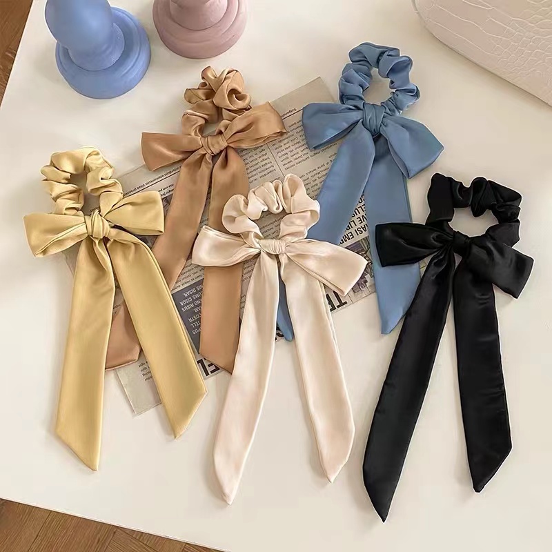 Long Ribbon Bow Hair Tie Elegant Sweet Fabric Scrunchies Hair