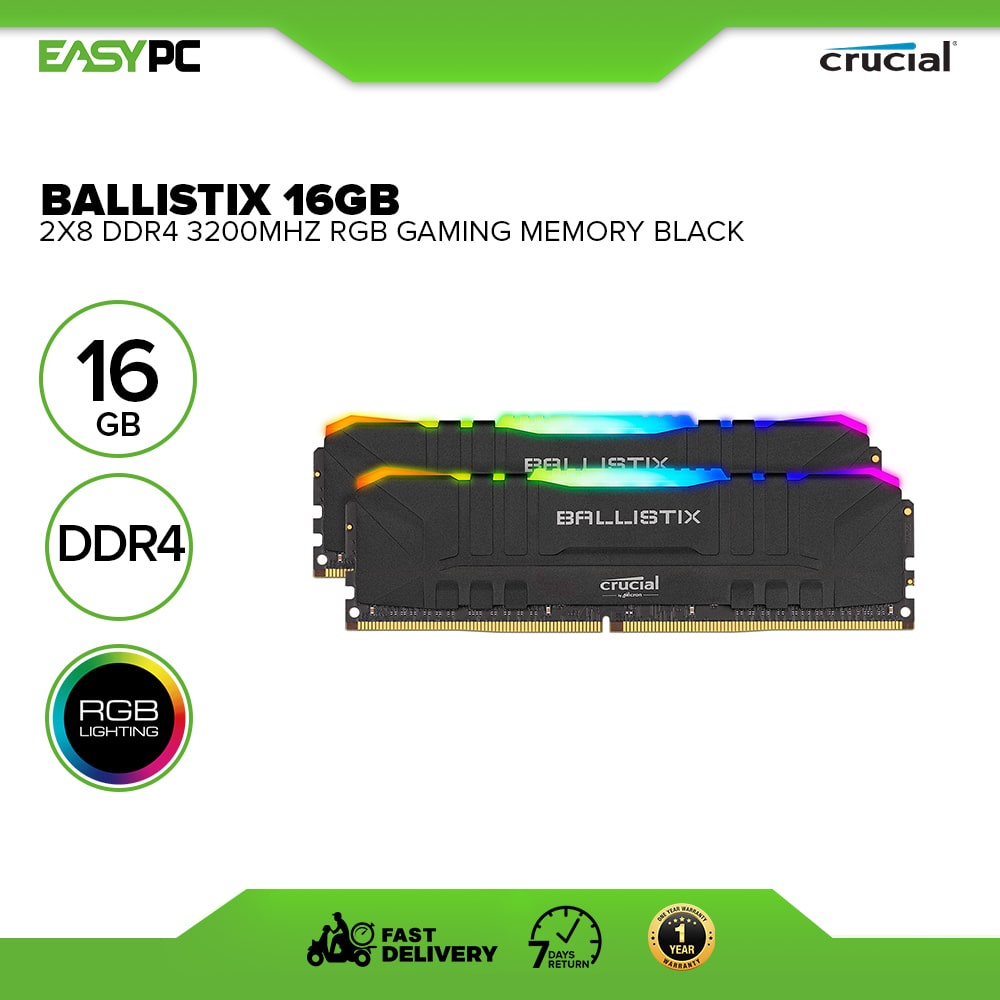 EasyPC Crucial Ballistix 16GB 2x8 Ddr4 3200Mhz RGB Gaming Memory