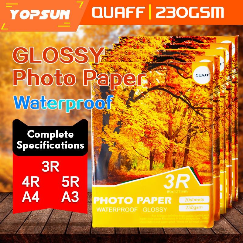 Quaff Photo Paper Glossy 180 & 230gsm 20Sheets A4 / 5R / 4R / 3R #1