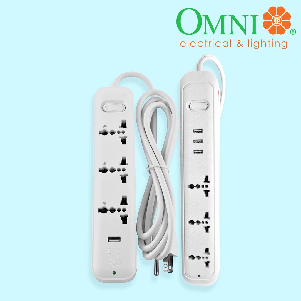 Omni Travel Extension Cord 3 Gang with USB (USB301) or 3 Gang with 3