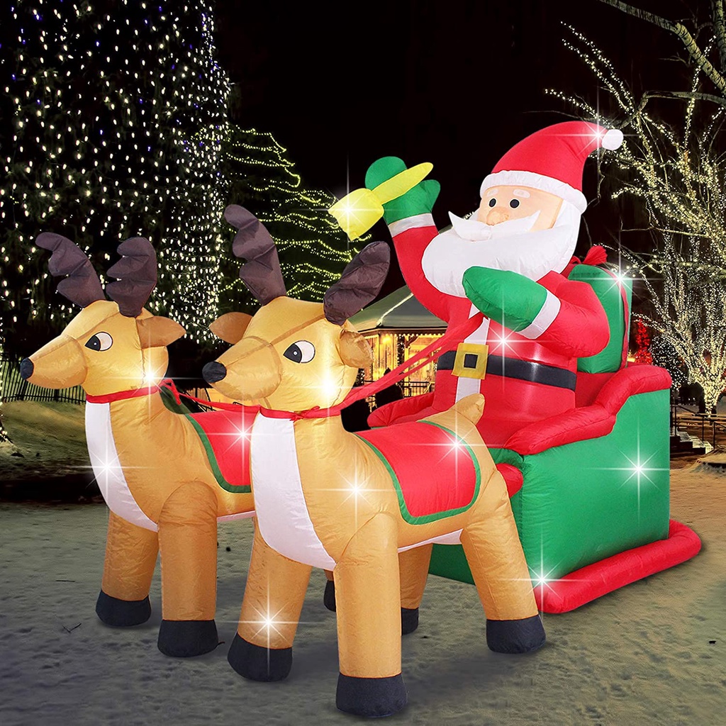 Mimilan Christmas Inflatable Santa Claus on Sleigh with Two Reindeer ...