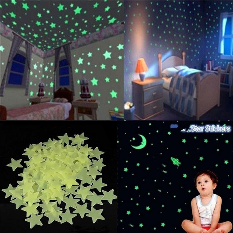 100pcs Wall Ceiling Glow Stars Stickers Decal Kids Decor