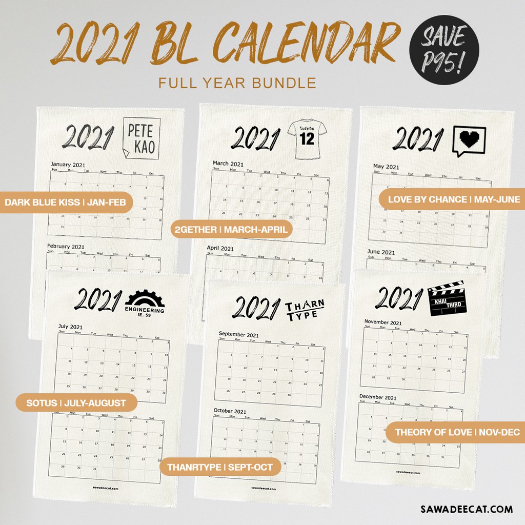 All BL Series 2021 Calendar Dark Blue Kiss, 2gether, Love by Chance