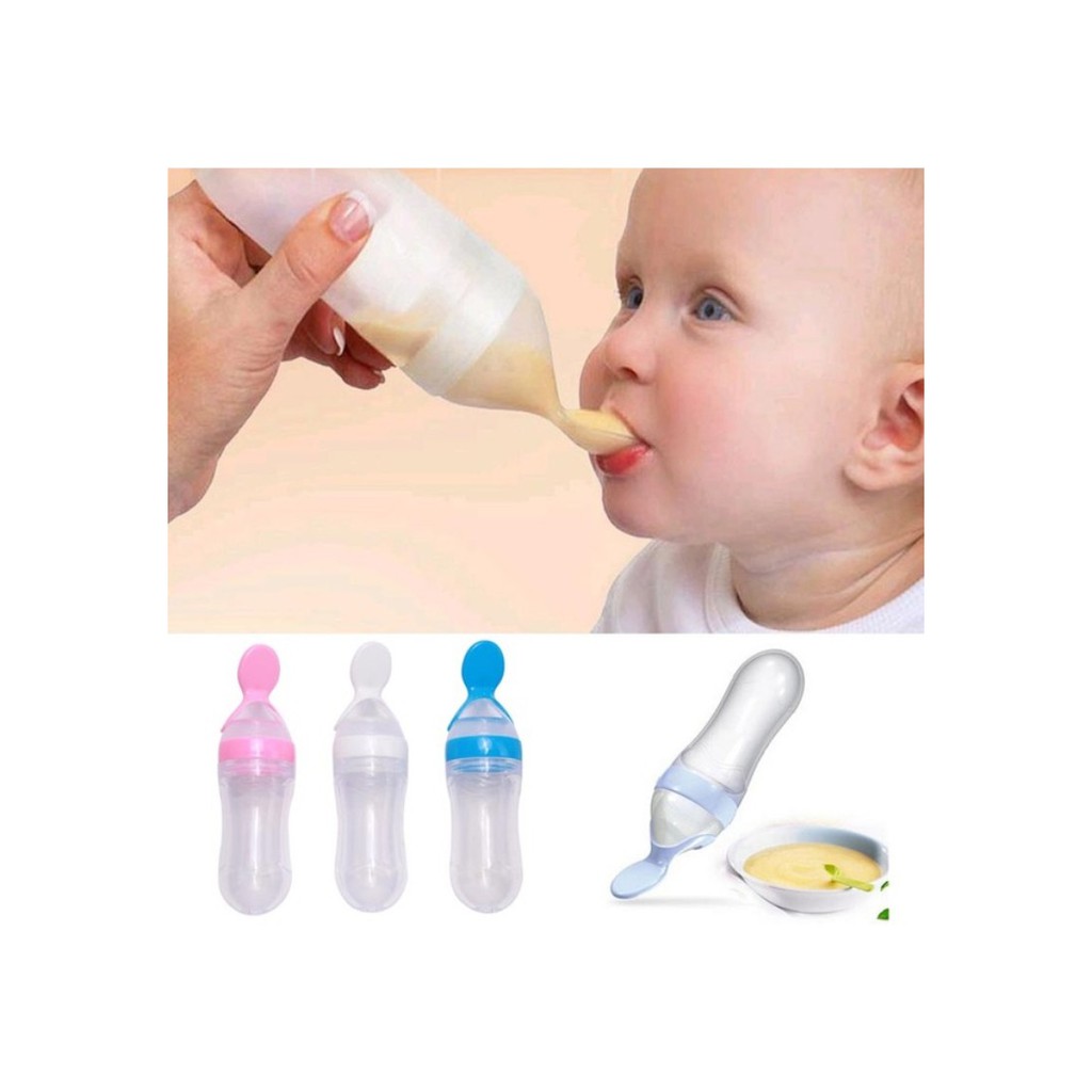 Baby Feeding Squeeze Bottle With Spoon Silicon Feeder Bottle