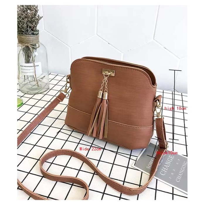 TT BAGS #092 SMALL PU LEATHER  KOREAN FASHION 2IN1 SHOULDER BAG WITH TASSEL FOR WOMEN - Image 4