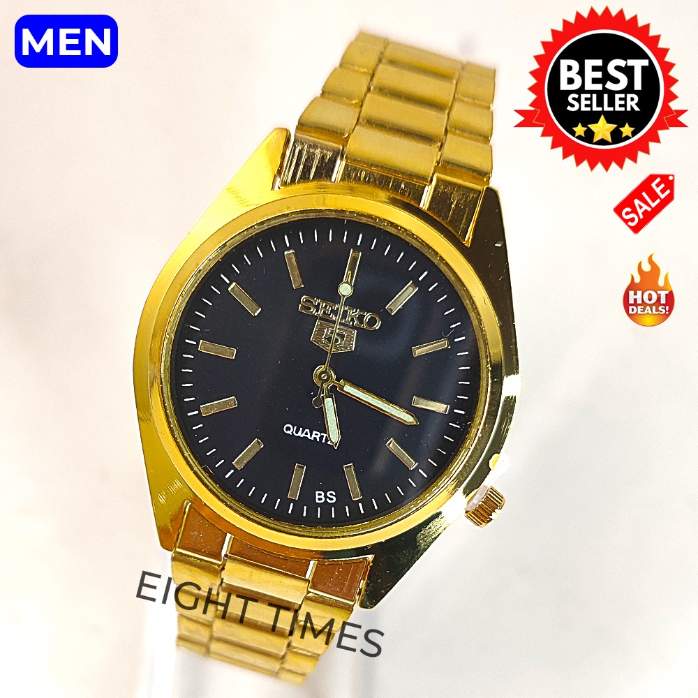 ⭐️WP Seiko 5 Jewel Gold Black Dial Quartz Stainless Steel Watch for MEN  Free Box | Shopee Philippines