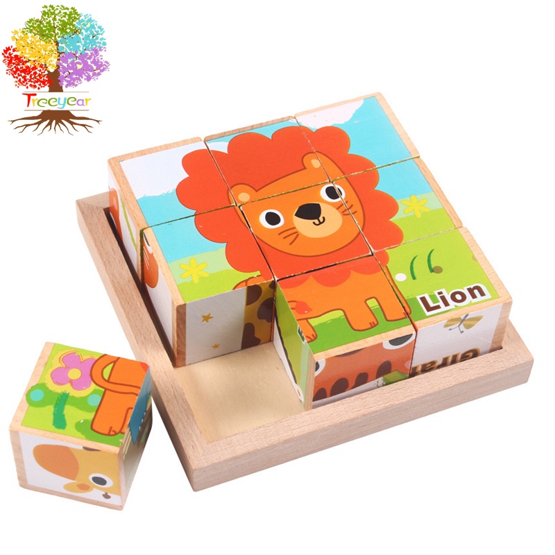 Treeyear Wooden Block Puzzle Cube Puzzle 6 in 1 Pegged Puzzle