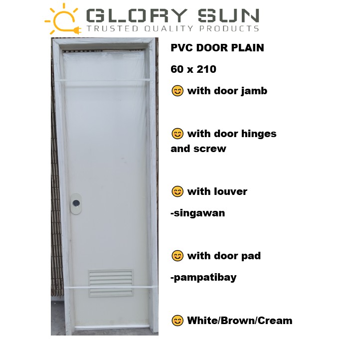 Pvc Door Bathroom Door 60x210 With Louver Set Plain