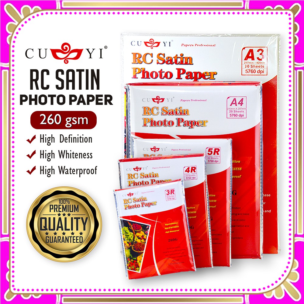 CUYI RC Rough Satin Photo Paper 260GSM A4 size (20 sheets per pack