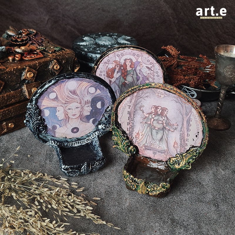 Decorative Disc Plate Tea Light Candle Holder Display Wiccan Witch Goddess Triple Goddesses