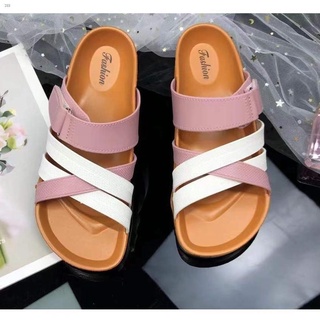 women shoes ✳ST&SATKorean Sandals Flat Slippers Cross Strap Velcro (add one size bigger)
