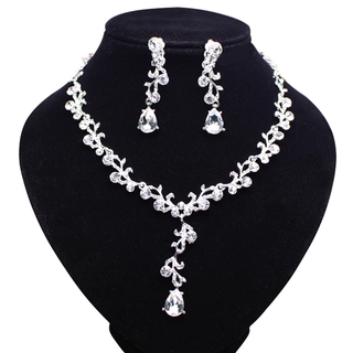 Leaf Vine Rhinestone Necklace Earrings Wedding Jewelry Set
