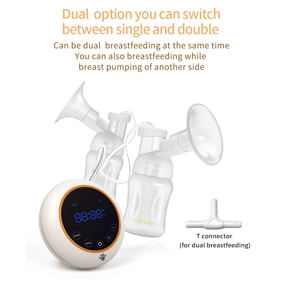 Kamanxiong Dual-Frequency Dual-Mode Bilateral Intelligent Electric Breast Pump, LCD Display 9-Speed Suction Adjustment Charging Breast Pump