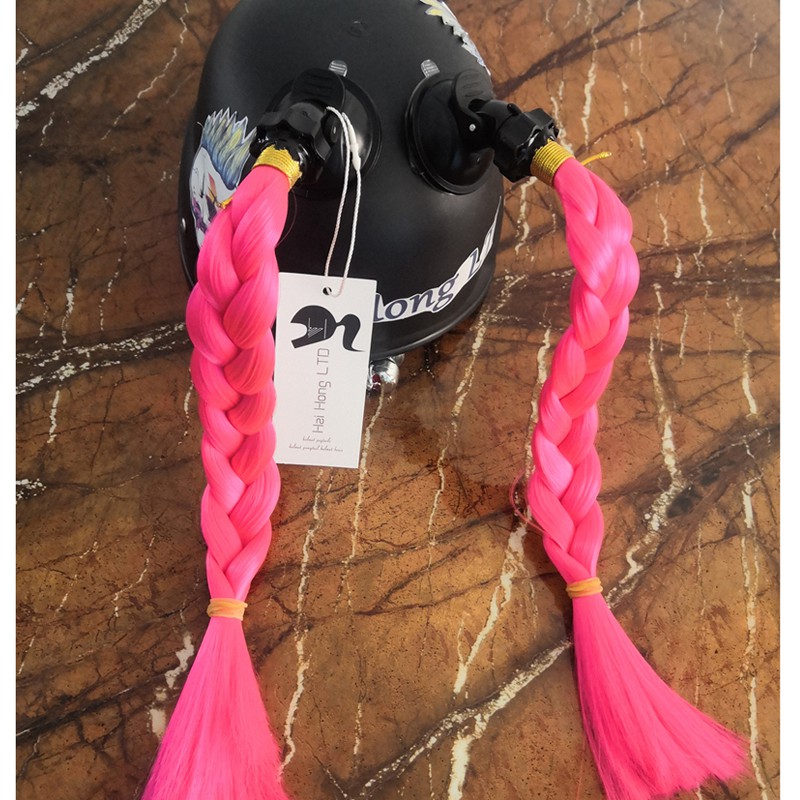 Hai Hong Braids Helmet Pigtails Rose Flower Helmet Ponytails for Motorcycle Bicycle Ski Helmet Hair Suction Cup Design 24inch Many Colors to Choose 2PCS Free PU Adhesive Helmet Not Included 