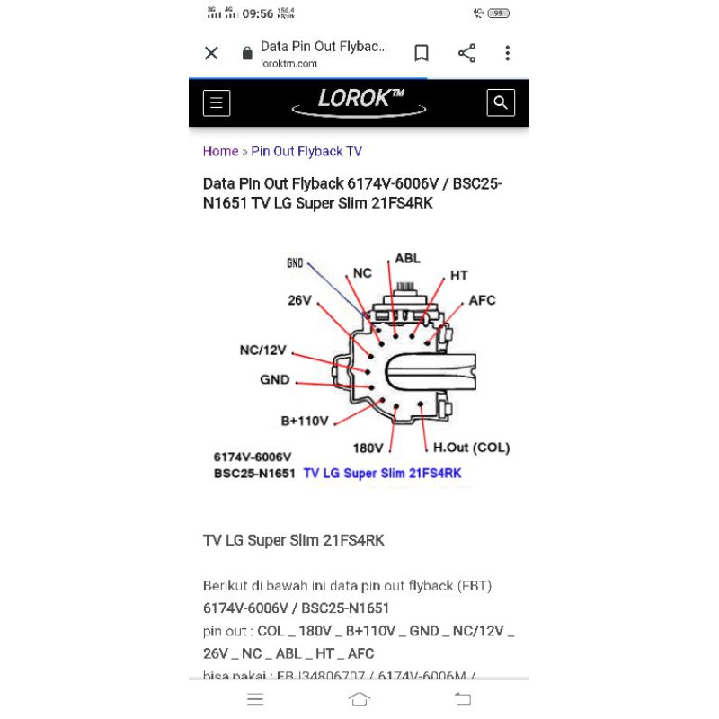 Fbt Flyback Tv Lg Flatron 21inc Super Slim 6174v 6006v Bsc25 N1651 Plaibek 6174v 6006v N1651 21 Ori Shopee Philippines