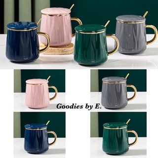 Luxury ceramic coffee mug with lid and spoon cup elegant gold rim tableware Coffee mug #1