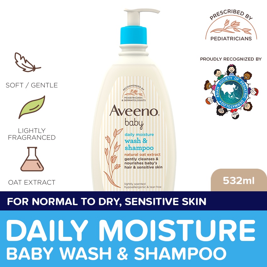 Aveeno Baby Daily Wash & Shampoo 532ml Newborn, For Sensitive Baby