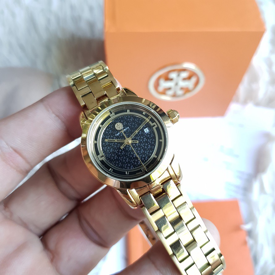 Tory Burch Gold Tone Stainless Steel Black Dial 37mm Watch TRB1022 | Shopee  Philippines