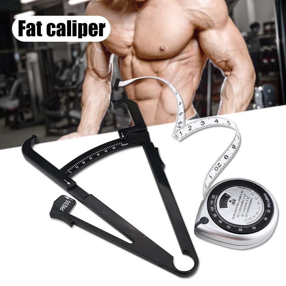 Body Fat Caliper Mass Measuring Tape Set Tester Skinfold Fitness Weight ...