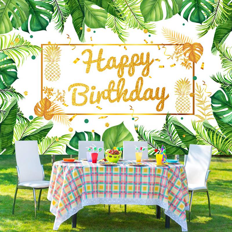 Tropical Party Background Decorations Hawaiian Luau Birthday Party Backdrop  Jungle Green Gold Leaves Birthday Sign Photo Booth | Shopee Philippines