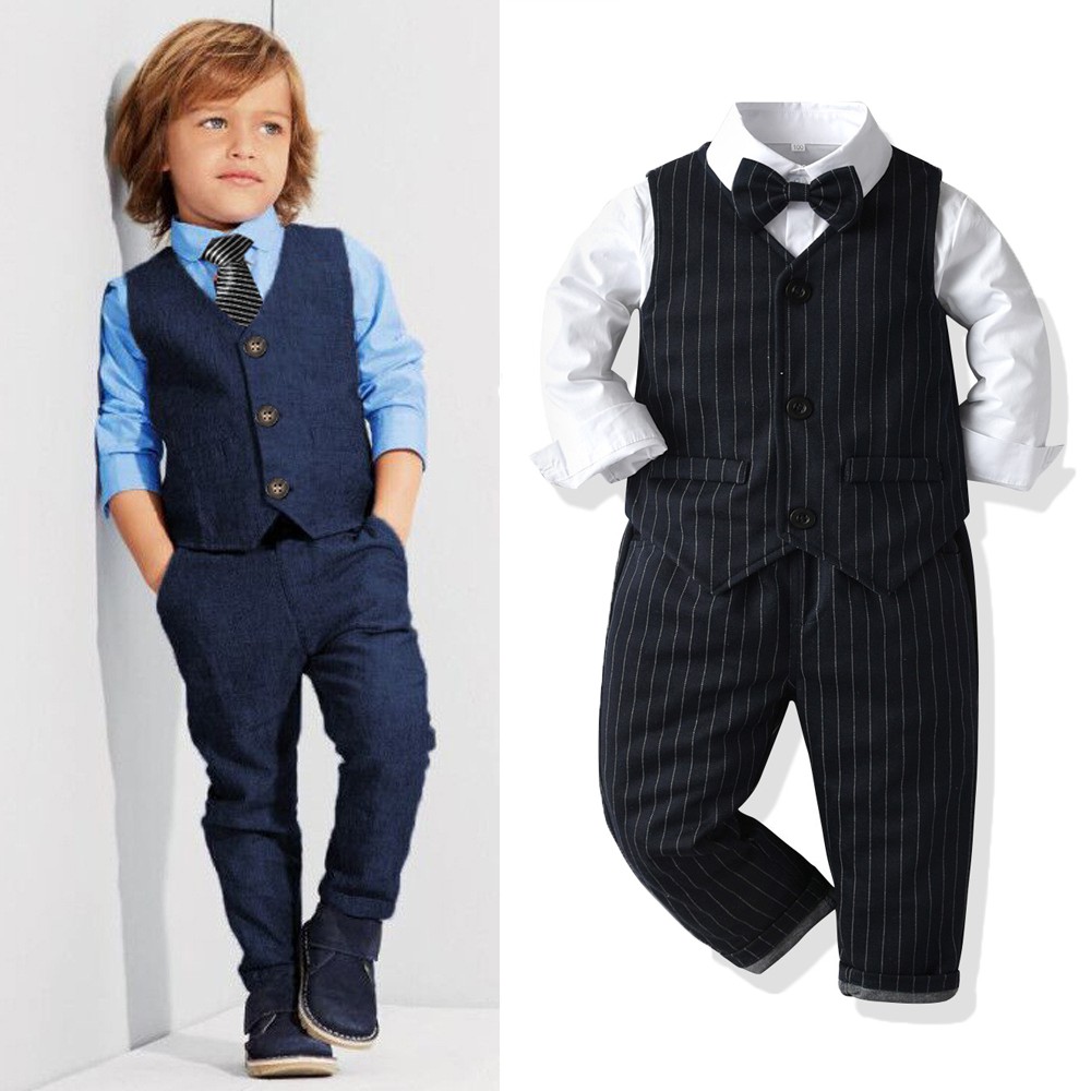 Ready Stock Toddler Boys Clothes Set Long Sleeve Shirt + Vest + Tie ...