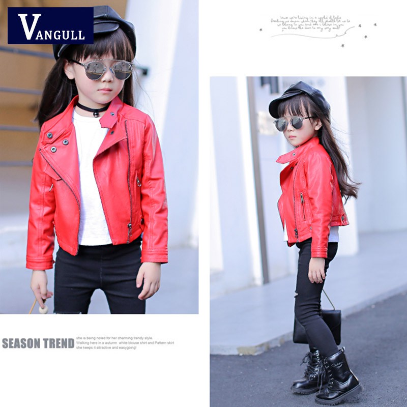 4-13Y 2019 spring pink Jaket kulit gadis Cute Kids PU Leather Jacket