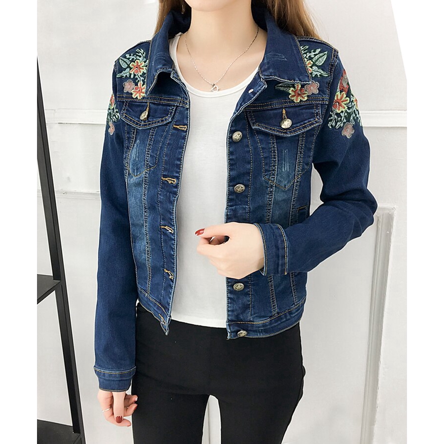 plus size embroidered jean jacket