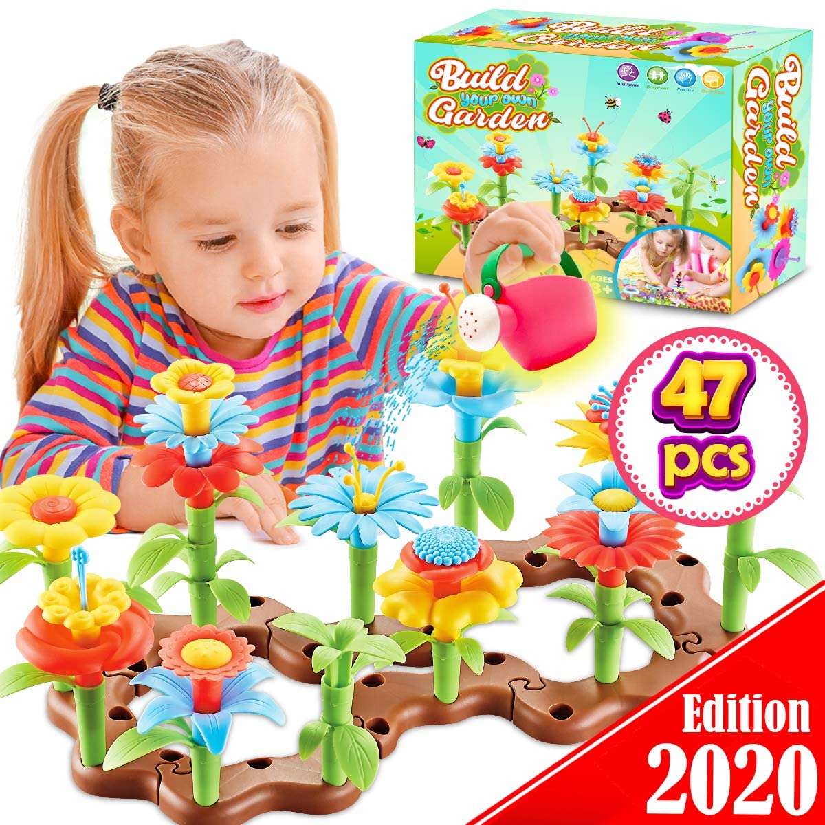 Stacking Game for Toddlers Playset Gardening Pretend Gift for Girls Kids STEM Toy siicaaG Flower Garden Building Toys Educational Activity for Preschool Children Age 3 4 5 6 Year Old 