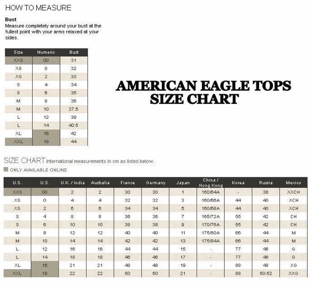 Size Chart For American Eagle