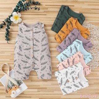 KIDSUP1-Kids Boys Girls Fashion Feather Print Romper Stylish Sleeveless Romper #1