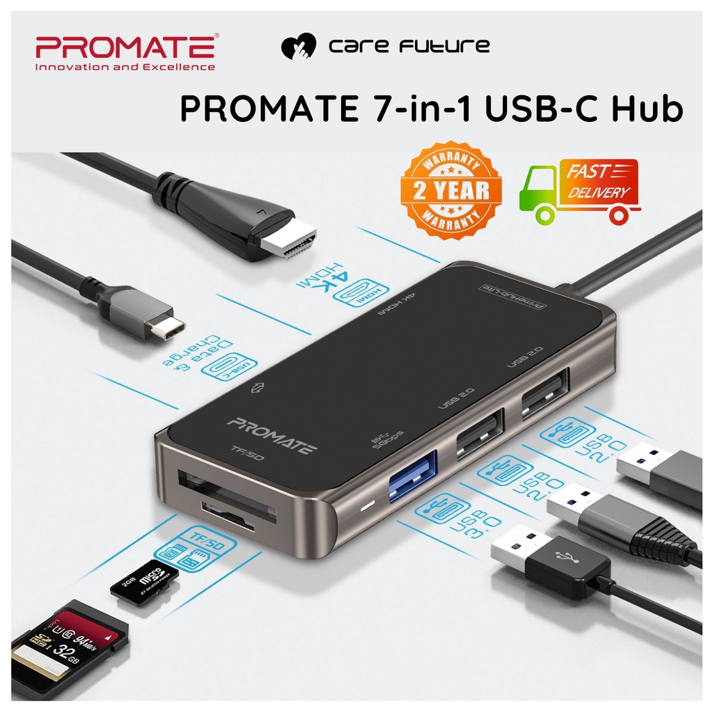 PROMATE 7in1 USBCTM Hub Adapter, Portable TypeCTM Docking Hub with