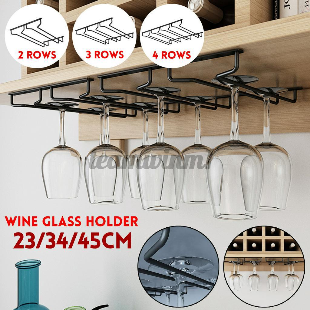 Famus Under Cabinet Wine Glass Upside Down Hanging Shelf Stemware Holder Rack Home Bar Cafe Countertop Decor Display 