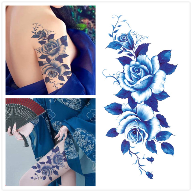 blue roses tattoo on chest