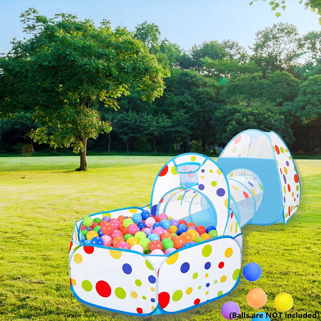 3 in 1 Kids Play Tent with Tunnels and Ball Pit, Kids Pop Up Play Tent
