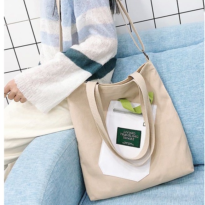 Korean Canvas Bag (Design No.3) Shoulder Crossbody Tote bag With 2 ...