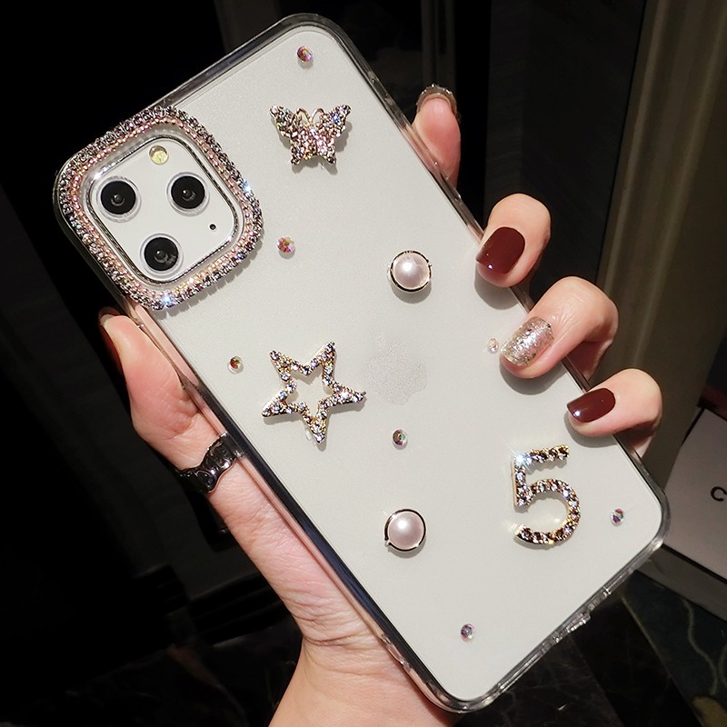 Iphone 11 Pro Max X Xr Xs Max 6 6s 7 8 Plus Se Case Women Lady Girl Rhinestone Diamond Butterfly Star Pearl Five Crystal Transparent Clear Luxury Phone Case Iphone