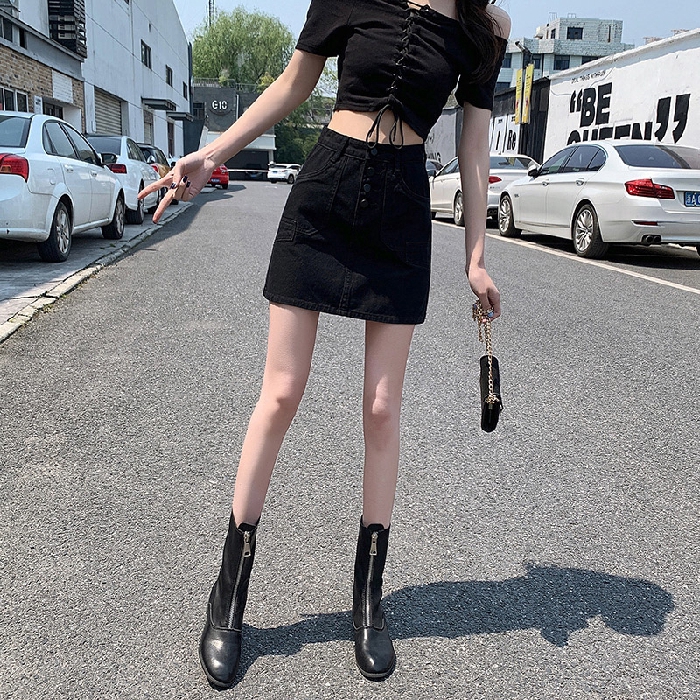 H Mars Korean Denim Skirt Skirt Women S Summer New Fashion Black High Waist Thin Package Hip A Line Skirt Short Skirt Women S Spring And Autumn Denim Short Skirt A Line Skirt High Waist Denim