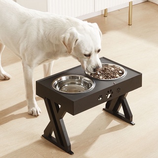 Adjustable Elevated Dog Bowl Table with Double Stainless Steel Bowl Raised Dogs Stand for Cat