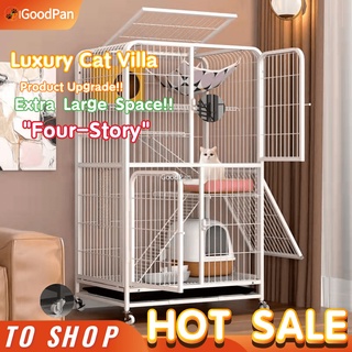 Cat Cage Cat House Large Free Space Four-Story Cat Villa（White） with toilet integrated  Pet cage