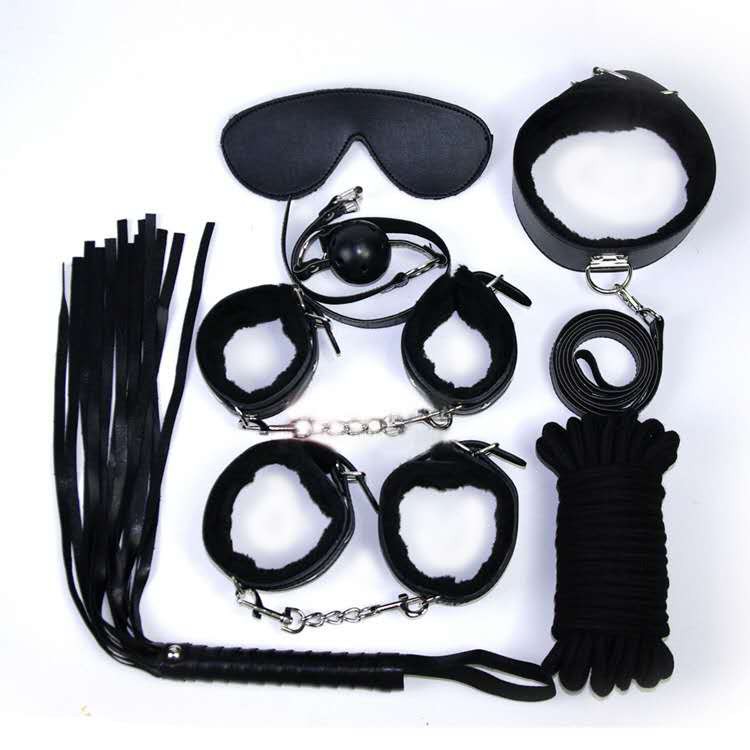Sexure Bondage Kit Handcuff Leather Set Adult Sex Toys for Men and Women Black 7 Pieces